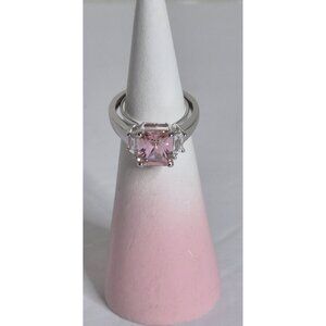 Vintage Avon Pink CZ Emerald Cut With Baguette Accents Solitaire Ring Size 9 NOS